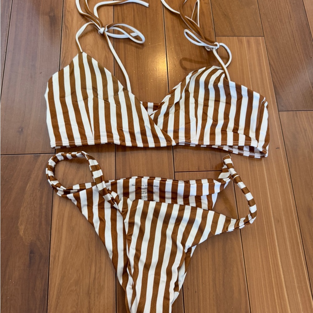 Faithfull Striped Brown and White Bikini Set